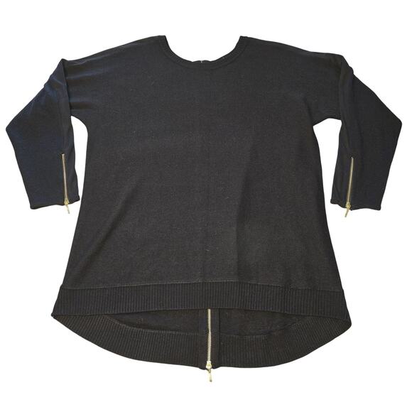 Kate & Mallory Sweater Womens Medium Black Hi-Low Gold Zip Pullover Minimalist - Picture 1 of 10